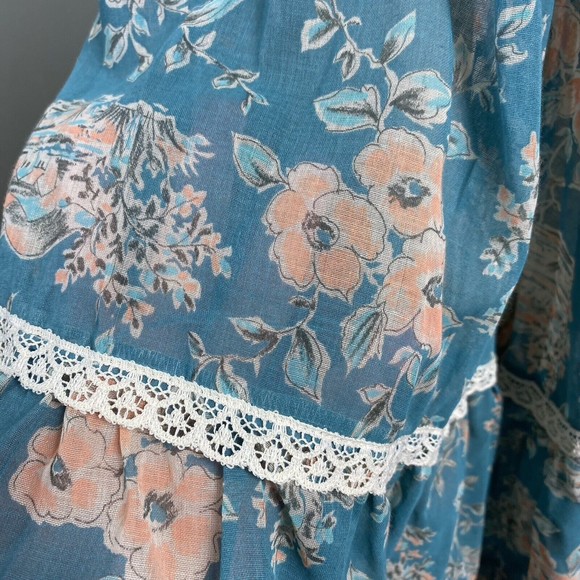 Vtg 70s Gunne Sax By Jessica Floral Voile Dress XS S Lace Boho Bell Sleeve - Picture 12 of 14